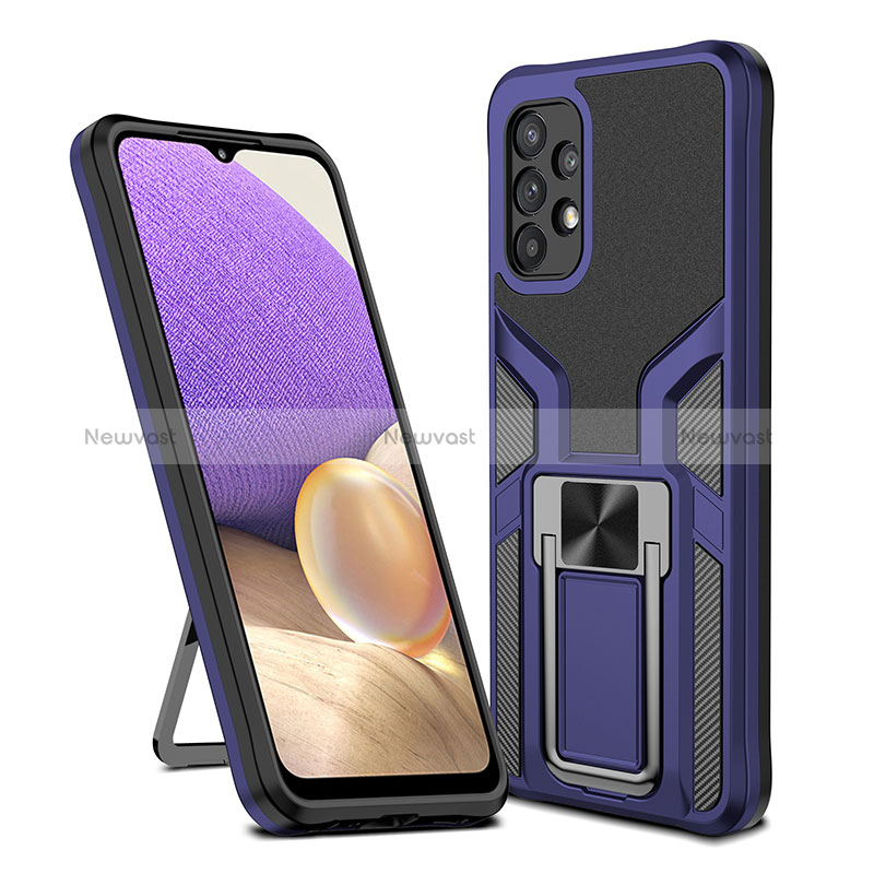 Silicone Matte Finish and Plastic Back Cover Case with Magnetic Finger Ring Stand ZL1 for Samsung Galaxy A32 4G