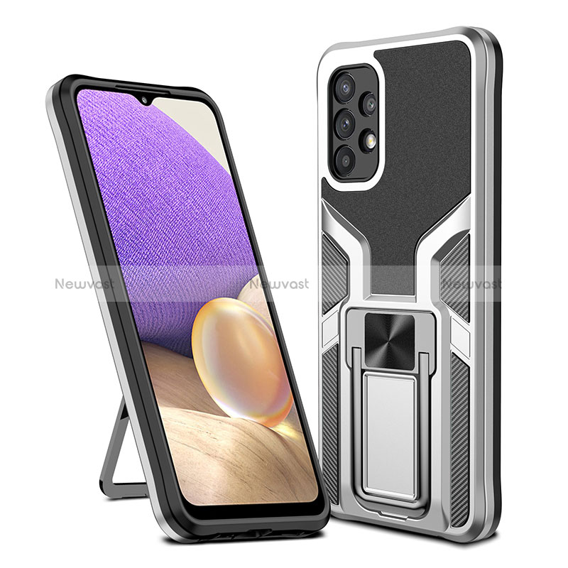 Silicone Matte Finish and Plastic Back Cover Case with Magnetic Finger Ring Stand ZL1 for Samsung Galaxy A32 4G
