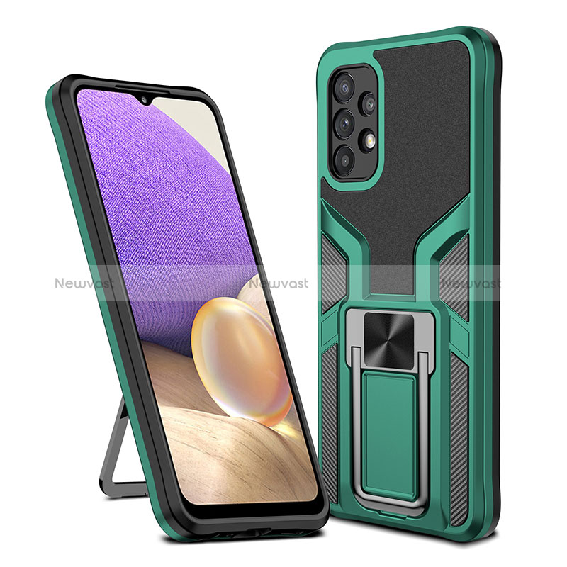 Silicone Matte Finish and Plastic Back Cover Case with Magnetic Finger Ring Stand ZL1 for Samsung Galaxy A32 4G