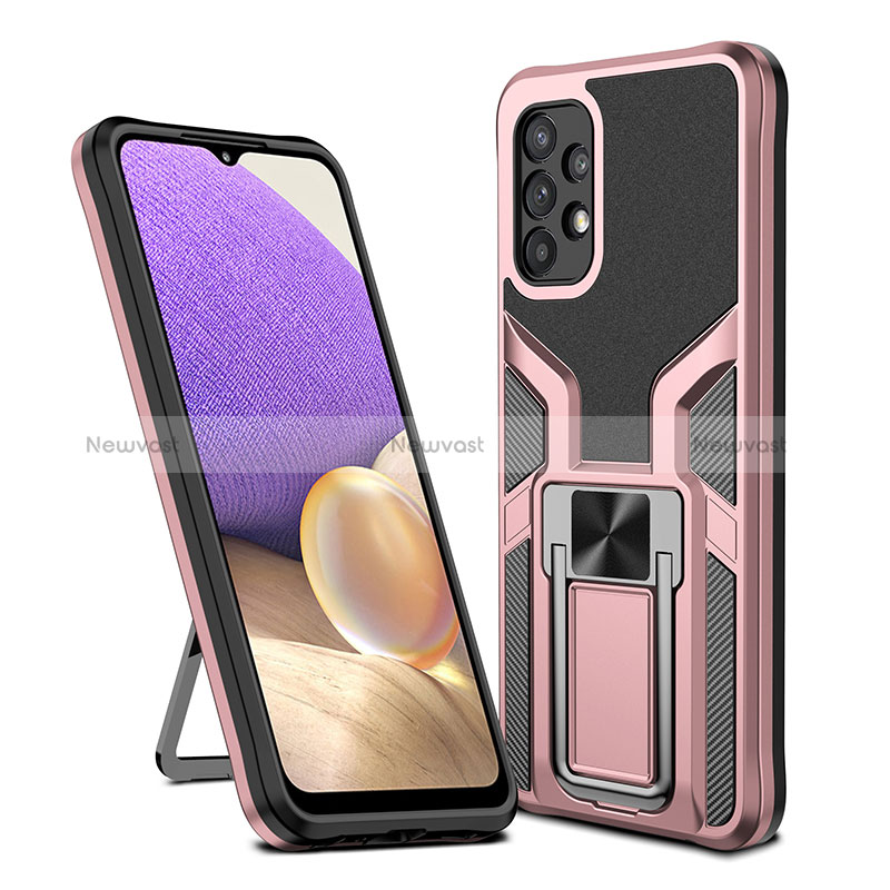 Silicone Matte Finish and Plastic Back Cover Case with Magnetic Finger Ring Stand ZL1 for Samsung Galaxy A32 5G