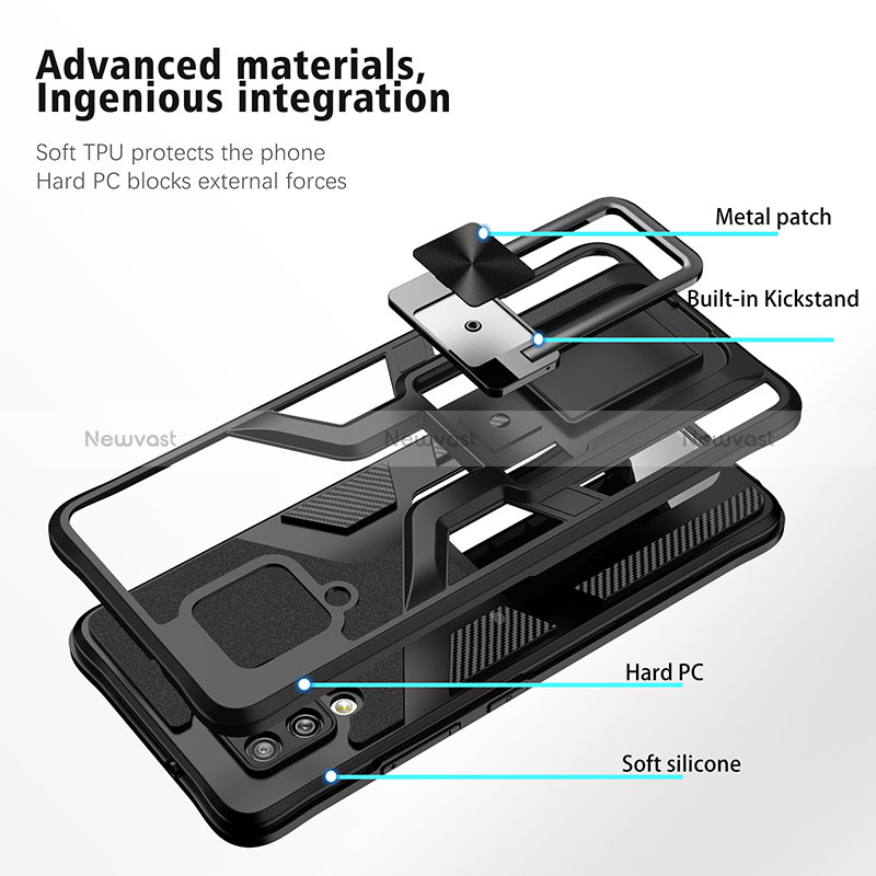 Silicone Matte Finish and Plastic Back Cover Case with Magnetic Finger Ring Stand ZL1 for Samsung Galaxy A42 5G