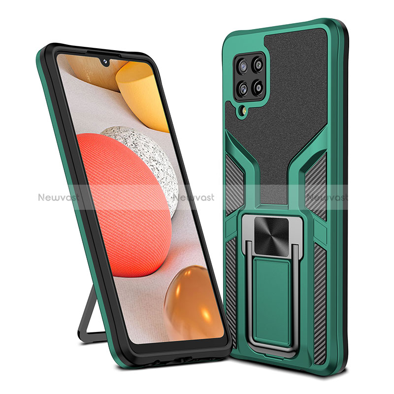 Silicone Matte Finish and Plastic Back Cover Case with Magnetic Finger Ring Stand ZL1 for Samsung Galaxy A42 5G