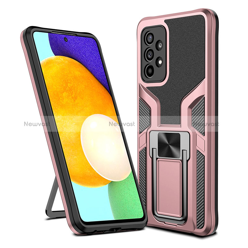 Silicone Matte Finish and Plastic Back Cover Case with Magnetic Finger Ring Stand ZL1 for Samsung Galaxy A52 4G