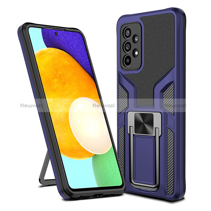 Silicone Matte Finish and Plastic Back Cover Case with Magnetic Finger Ring Stand ZL1 for Samsung Galaxy A52s 5G