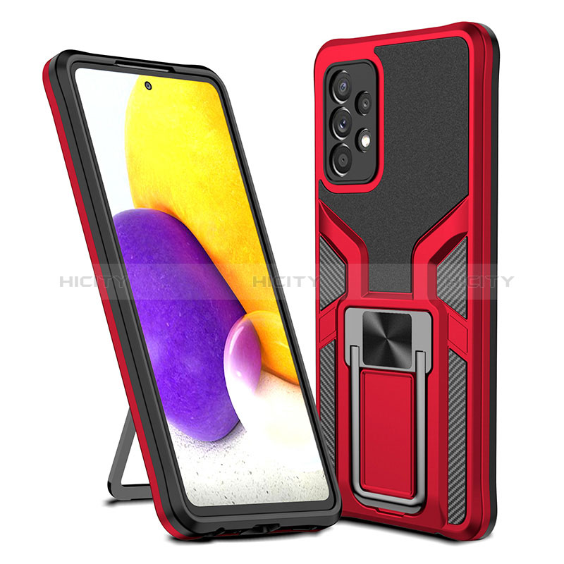 Silicone Matte Finish and Plastic Back Cover Case with Magnetic Finger Ring Stand ZL1 for Samsung Galaxy A72 4G