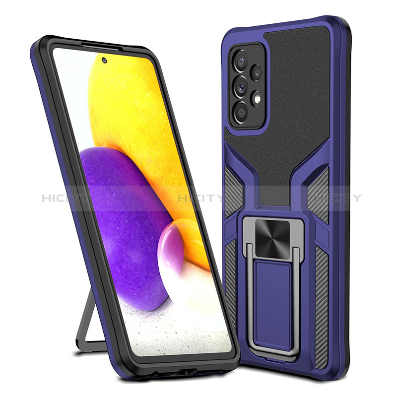 Silicone Matte Finish and Plastic Back Cover Case with Magnetic Finger Ring Stand ZL1 for Samsung Galaxy A72 4G