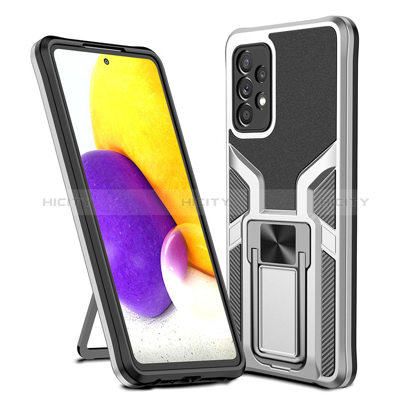 Silicone Matte Finish and Plastic Back Cover Case with Magnetic Finger Ring Stand ZL1 for Samsung Galaxy A72 4G