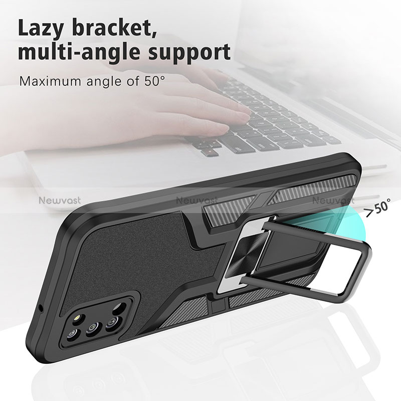 Silicone Matte Finish and Plastic Back Cover Case with Magnetic Finger Ring Stand ZL1 for Samsung Galaxy F02S SM-E025F