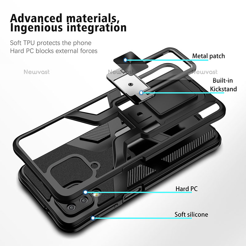 Silicone Matte Finish and Plastic Back Cover Case with Magnetic Finger Ring Stand ZL1 for Samsung Galaxy F12