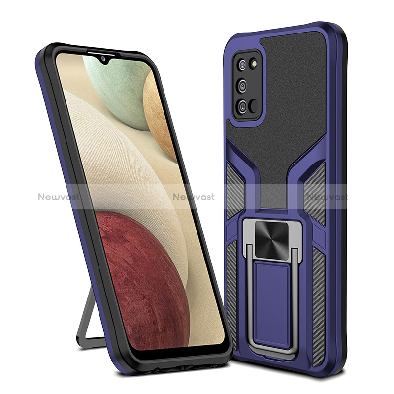 Silicone Matte Finish and Plastic Back Cover Case with Magnetic Finger Ring Stand ZL1 for Samsung Galaxy M02s