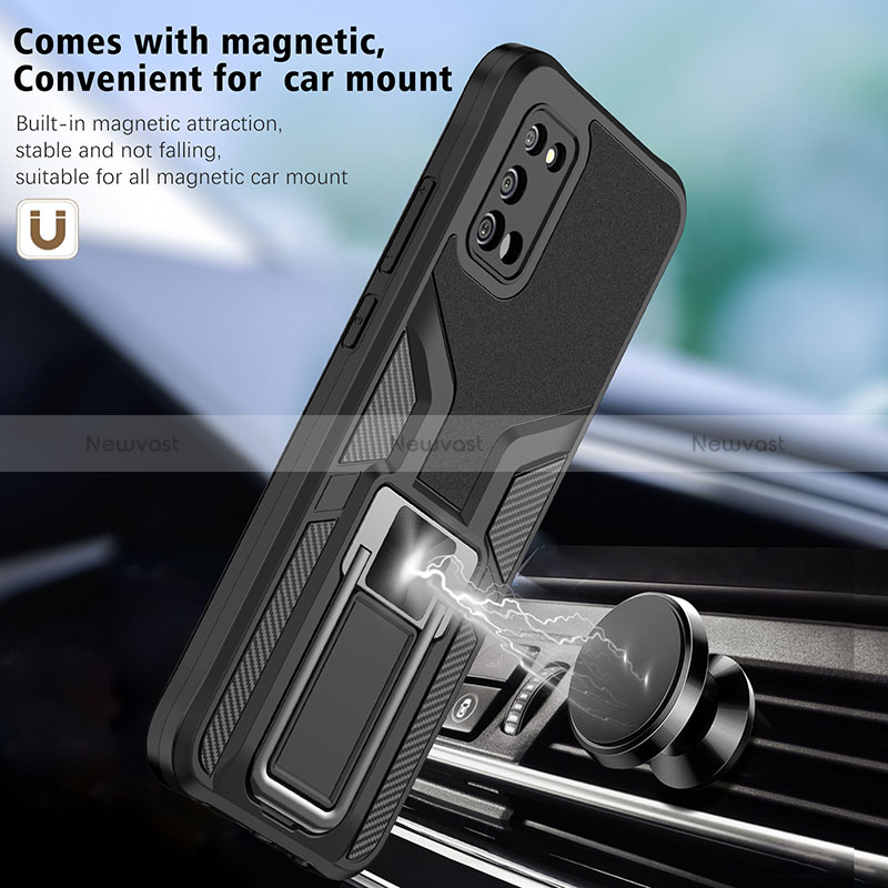 Silicone Matte Finish and Plastic Back Cover Case with Magnetic Finger Ring Stand ZL1 for Samsung Galaxy M02s