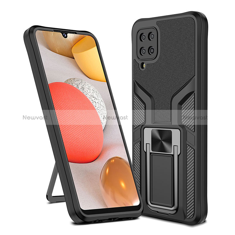 Silicone Matte Finish and Plastic Back Cover Case with Magnetic Finger Ring Stand ZL1 for Samsung Galaxy M12