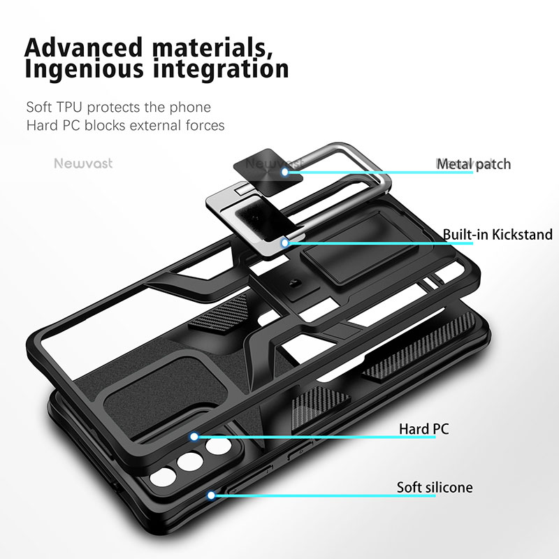 Silicone Matte Finish and Plastic Back Cover Case with Magnetic Finger Ring Stand ZL1 for Samsung Galaxy Note 20 5G