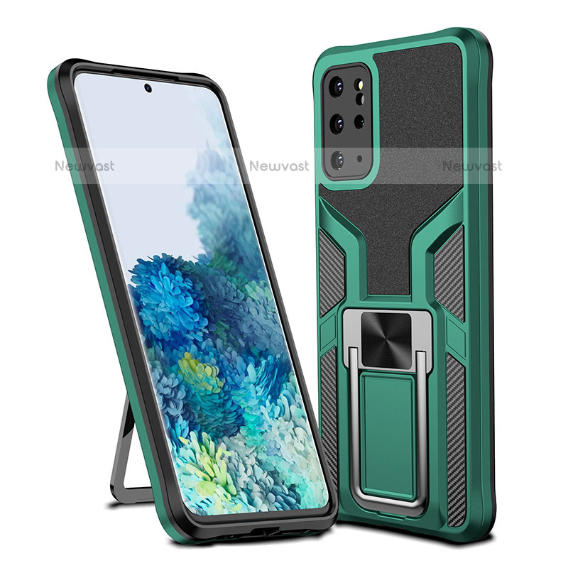 Silicone Matte Finish and Plastic Back Cover Case with Magnetic Finger Ring Stand ZL1 for Samsung Galaxy S20 Plus 5G Green