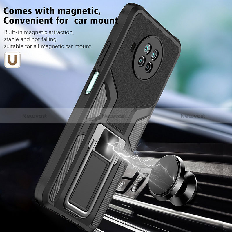 Silicone Matte Finish and Plastic Back Cover Case with Magnetic Finger Ring Stand ZL1 for Xiaomi Mi 10i 5G