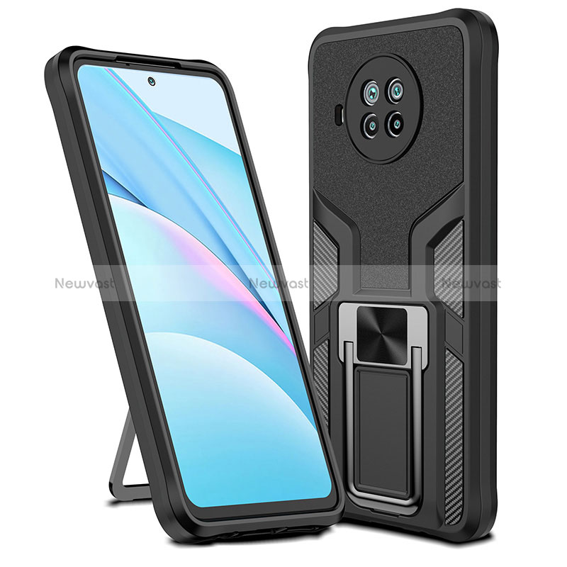 Silicone Matte Finish and Plastic Back Cover Case with Magnetic Finger Ring Stand ZL1 for Xiaomi Mi 10i 5G Black