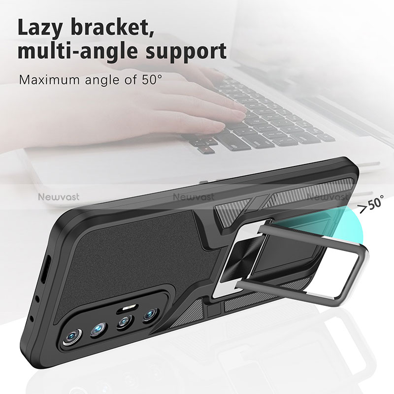 Silicone Matte Finish and Plastic Back Cover Case with Magnetic Finger Ring Stand ZL1 for Xiaomi Mi 10S 5G