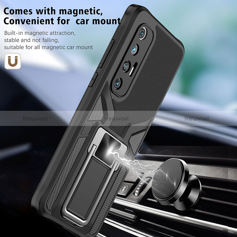 Silicone Matte Finish and Plastic Back Cover Case with Magnetic Finger Ring Stand ZL1 for Xiaomi Mi 10S 5G