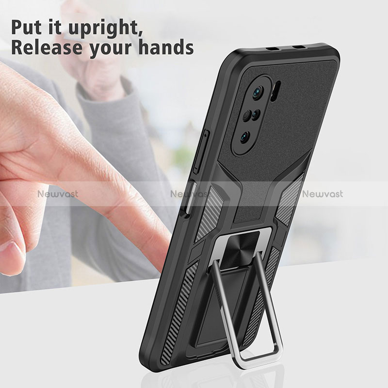 Silicone Matte Finish and Plastic Back Cover Case with Magnetic Finger Ring Stand ZL1 for Xiaomi Mi 11i 5G