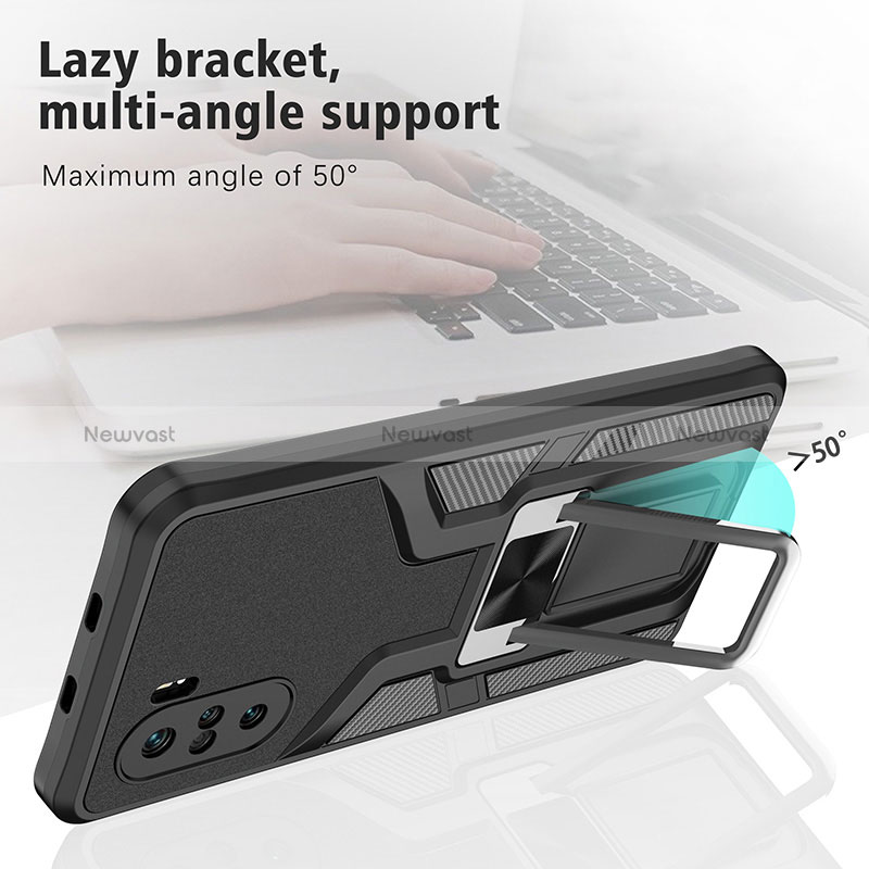 Silicone Matte Finish and Plastic Back Cover Case with Magnetic Finger Ring Stand ZL1 for Xiaomi Mi 11i 5G