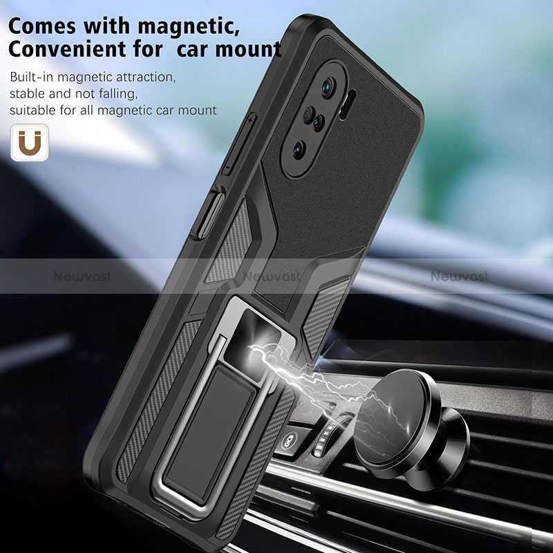 Silicone Matte Finish and Plastic Back Cover Case with Magnetic Finger Ring Stand ZL1 for Xiaomi Mi 11i 5G