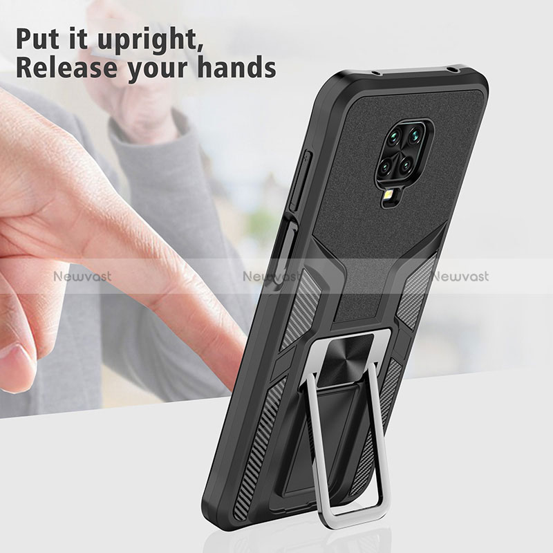 Silicone Matte Finish and Plastic Back Cover Case with Magnetic Finger Ring Stand ZL1 for Xiaomi Poco M2 Pro