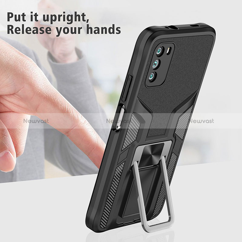 Silicone Matte Finish and Plastic Back Cover Case with Magnetic Finger Ring Stand ZL1 for Xiaomi Poco M3