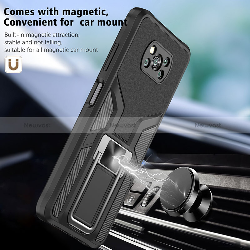 Silicone Matte Finish and Plastic Back Cover Case with Magnetic Finger Ring Stand ZL1 for Xiaomi Poco X3