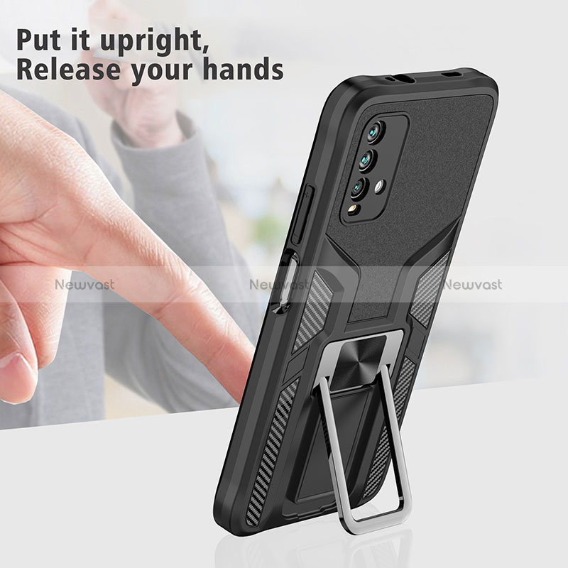 Silicone Matte Finish and Plastic Back Cover Case with Magnetic Finger Ring Stand ZL1 for Xiaomi Redmi 9 Power