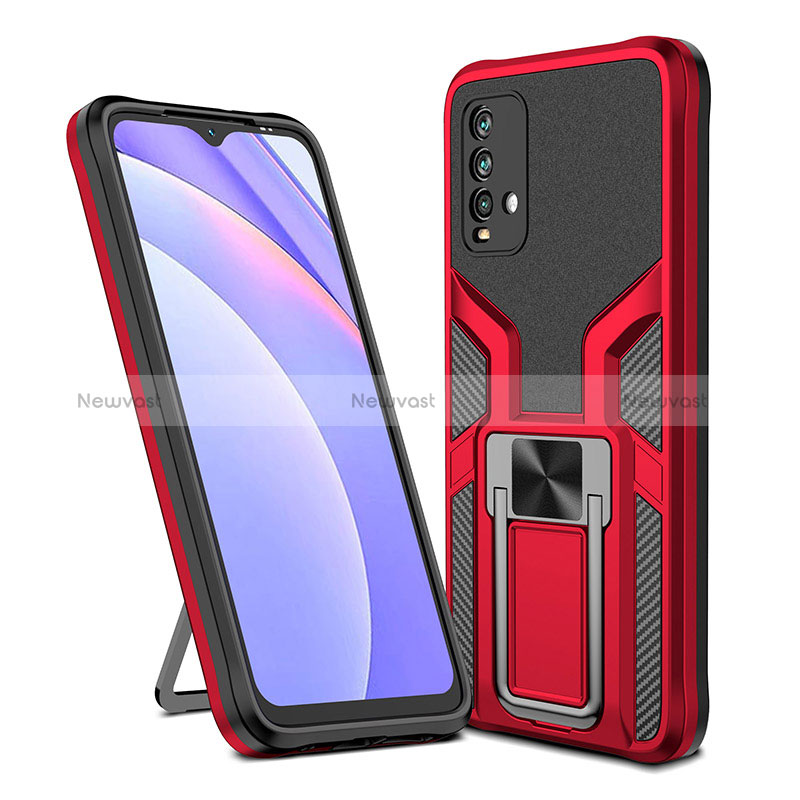 Silicone Matte Finish and Plastic Back Cover Case with Magnetic Finger Ring Stand ZL1 for Xiaomi Redmi 9 Power