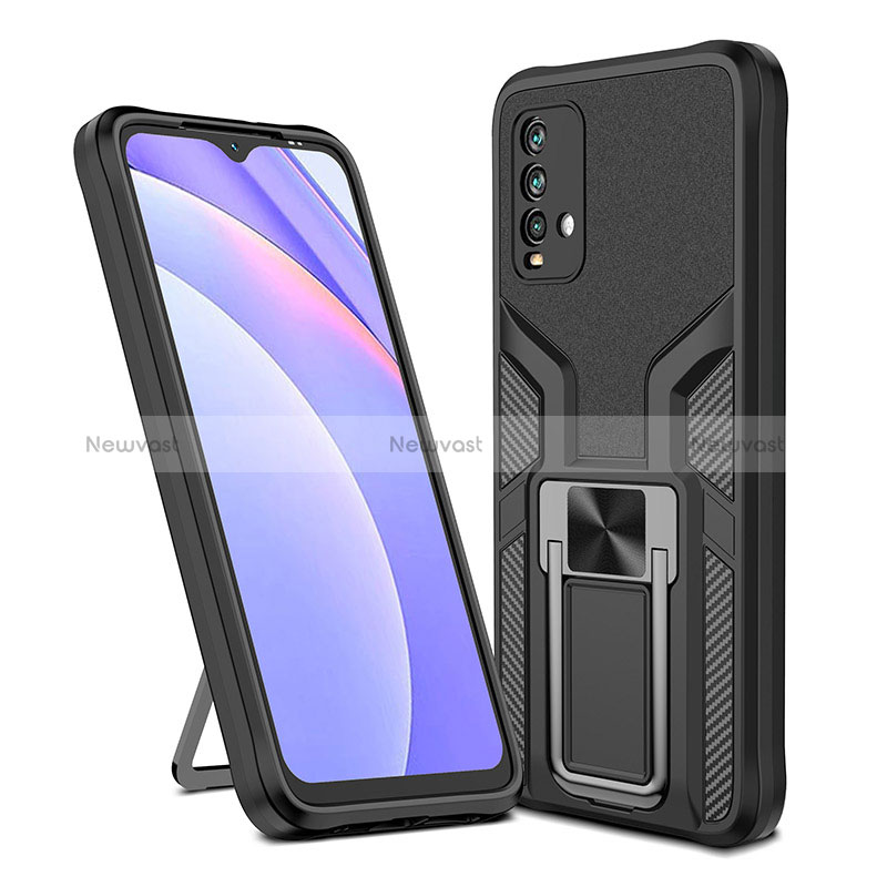 Silicone Matte Finish and Plastic Back Cover Case with Magnetic Finger Ring Stand ZL1 for Xiaomi Redmi 9 Power