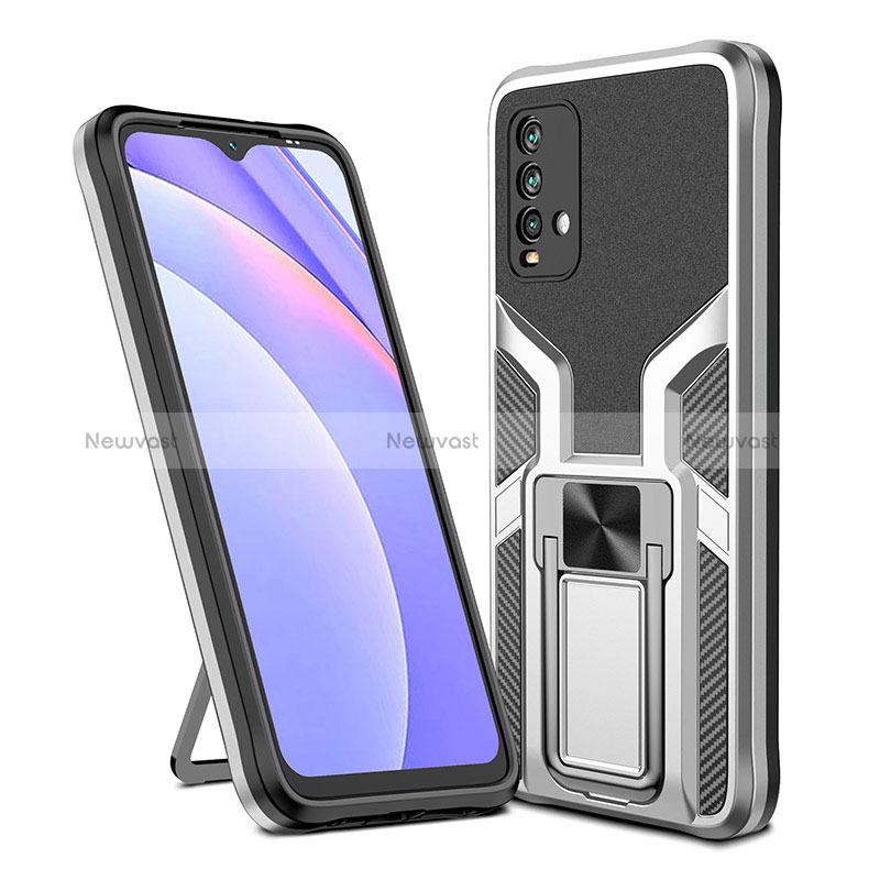 Silicone Matte Finish and Plastic Back Cover Case with Magnetic Finger Ring Stand ZL1 for Xiaomi Redmi 9 Power