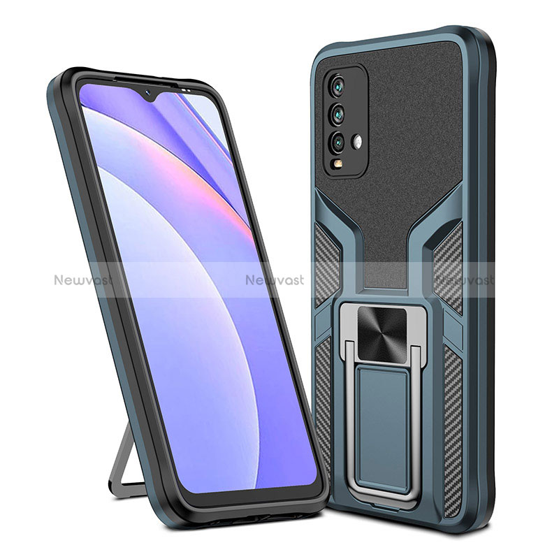 Silicone Matte Finish and Plastic Back Cover Case with Magnetic Finger Ring Stand ZL1 for Xiaomi Redmi 9 Power