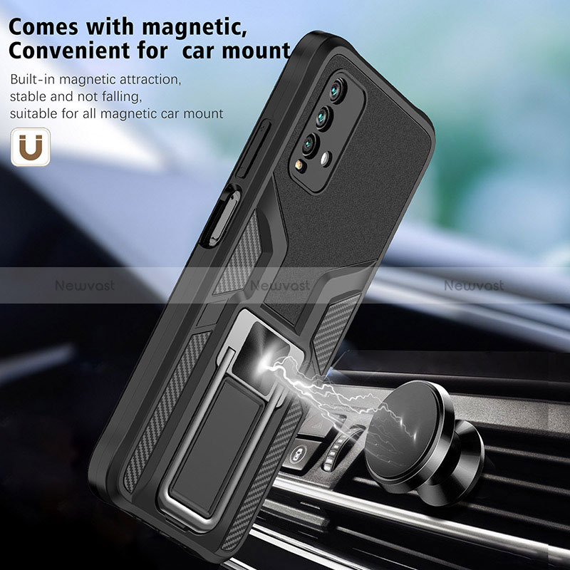 Silicone Matte Finish and Plastic Back Cover Case with Magnetic Finger Ring Stand ZL1 for Xiaomi Redmi 9 Power