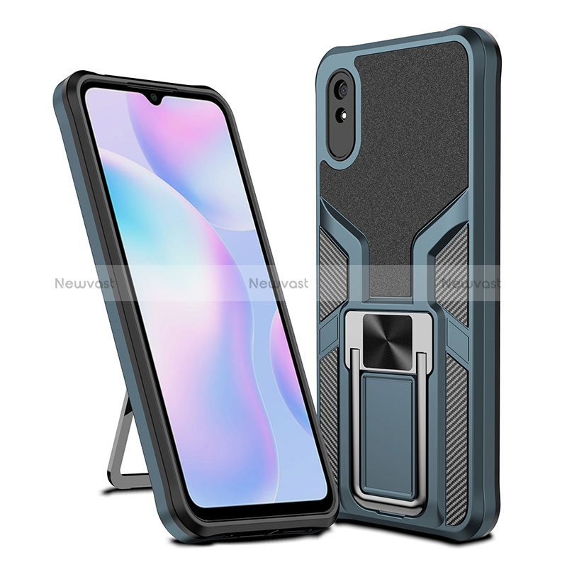 Silicone Matte Finish and Plastic Back Cover Case with Magnetic Finger Ring Stand ZL1 for Xiaomi Redmi 9AT