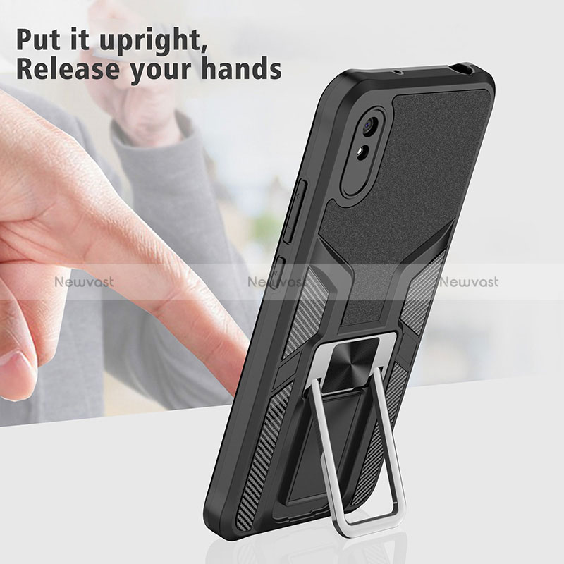 Silicone Matte Finish and Plastic Back Cover Case with Magnetic Finger Ring Stand ZL1 for Xiaomi Redmi 9i