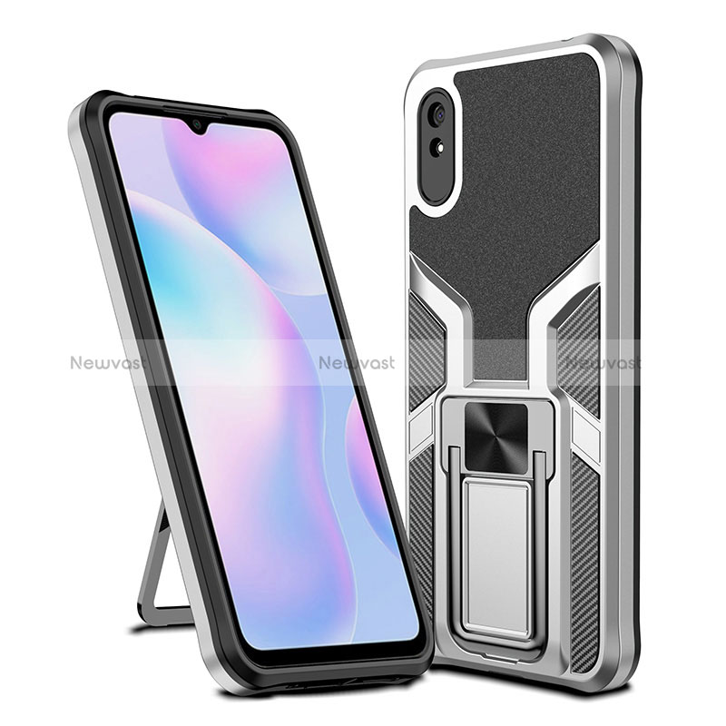 Silicone Matte Finish and Plastic Back Cover Case with Magnetic Finger Ring Stand ZL1 for Xiaomi Redmi 9i