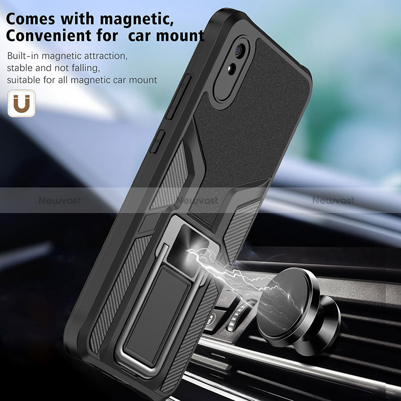 Silicone Matte Finish and Plastic Back Cover Case with Magnetic Finger Ring Stand ZL1 for Xiaomi Redmi 9i