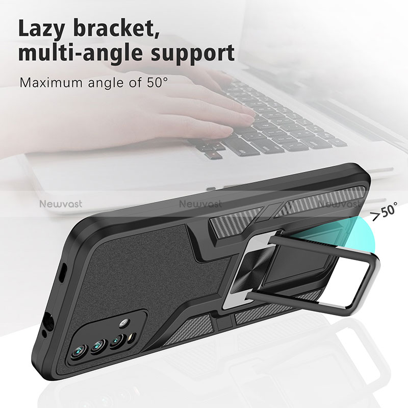 Silicone Matte Finish and Plastic Back Cover Case with Magnetic Finger Ring Stand ZL1 for Xiaomi Redmi 9T 4G