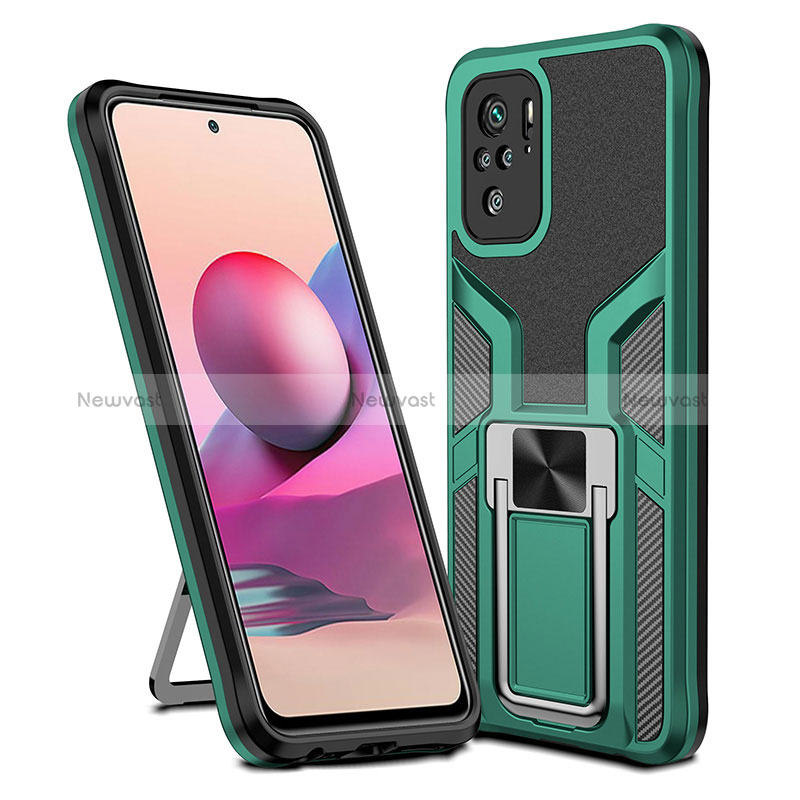 Silicone Matte Finish and Plastic Back Cover Case with Magnetic Finger Ring Stand ZL1 for Xiaomi Redmi Note 10 4G Green