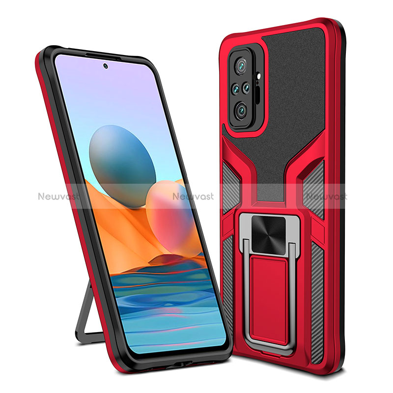 Silicone Matte Finish and Plastic Back Cover Case with Magnetic Finger Ring Stand ZL1 for Xiaomi Redmi Note 10 Pro 4G