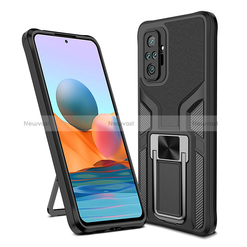 Silicone Matte Finish and Plastic Back Cover Case with Magnetic Finger Ring Stand ZL1 for Xiaomi Redmi Note 10 Pro 4G