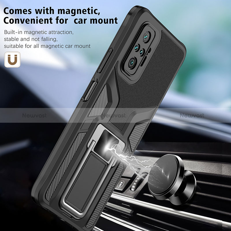 Silicone Matte Finish and Plastic Back Cover Case with Magnetic Finger Ring Stand ZL1 for Xiaomi Redmi Note 10 Pro 4G