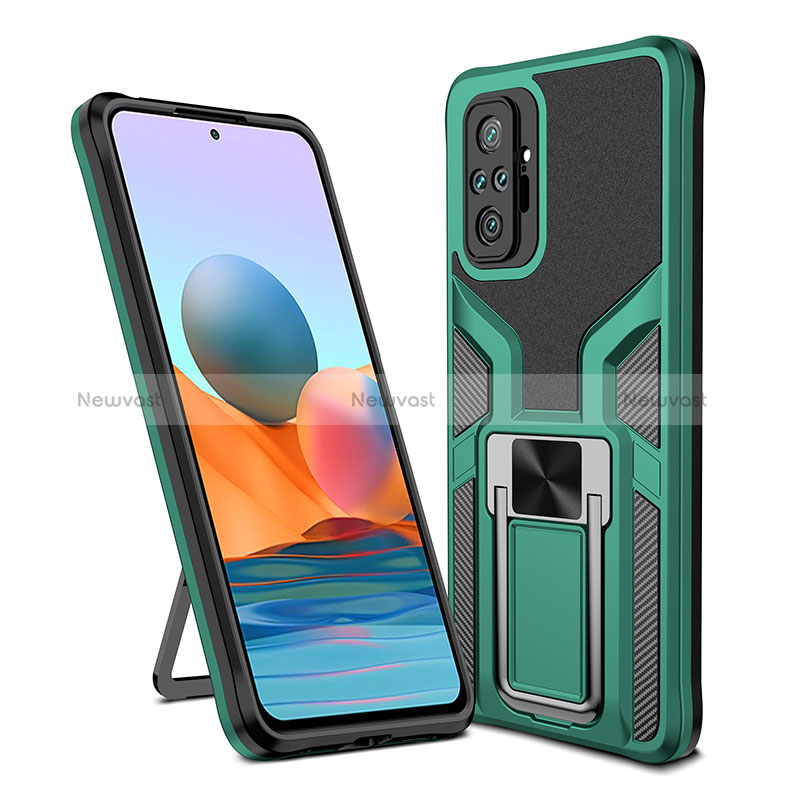 Silicone Matte Finish and Plastic Back Cover Case with Magnetic Finger Ring Stand ZL1 for Xiaomi Redmi Note 10 Pro Max Green