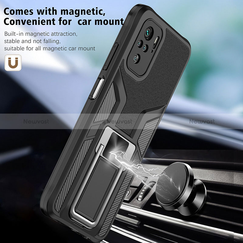 Silicone Matte Finish and Plastic Back Cover Case with Magnetic Finger Ring Stand ZL1 for Xiaomi Redmi Note 10S 4G