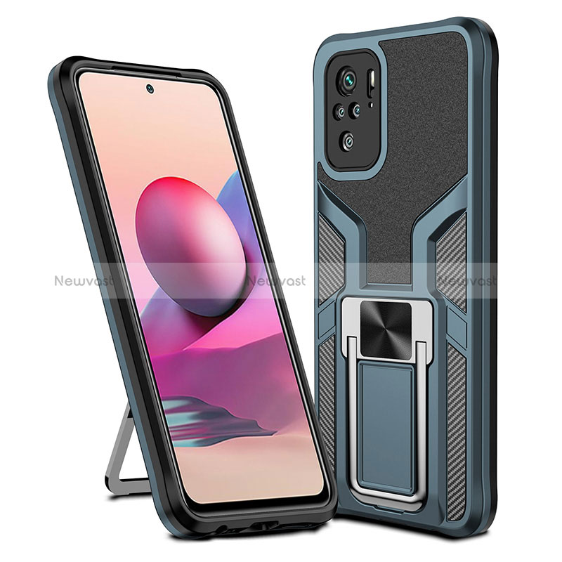 Silicone Matte Finish and Plastic Back Cover Case with Magnetic Finger Ring Stand ZL1 for Xiaomi Redmi Note 10S 4G Cyan