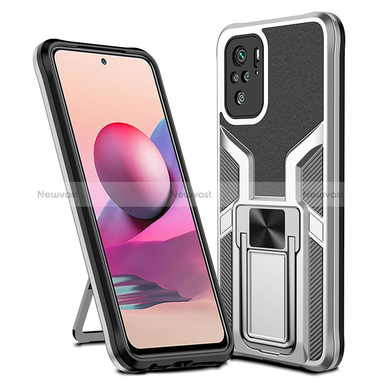 Silicone Matte Finish and Plastic Back Cover Case with Magnetic Finger Ring Stand ZL1 for Xiaomi Redmi Note 11 SE India 4G