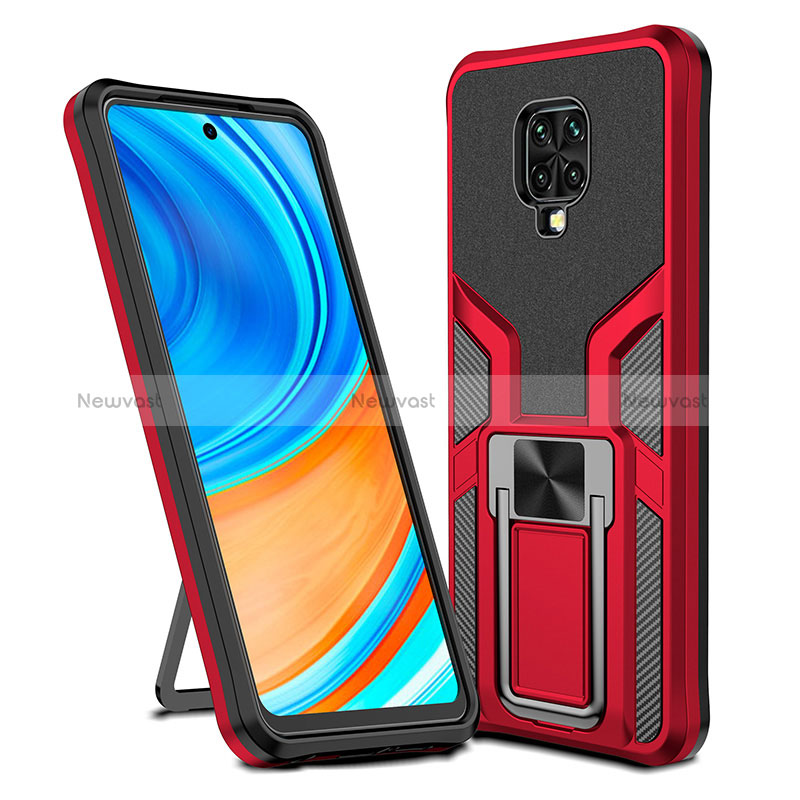 Silicone Matte Finish and Plastic Back Cover Case with Magnetic Finger Ring Stand ZL1 for Xiaomi Redmi Note 9 Pro Max