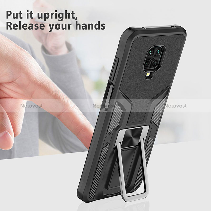 Silicone Matte Finish and Plastic Back Cover Case with Magnetic Finger Ring Stand ZL1 for Xiaomi Redmi Note 9S