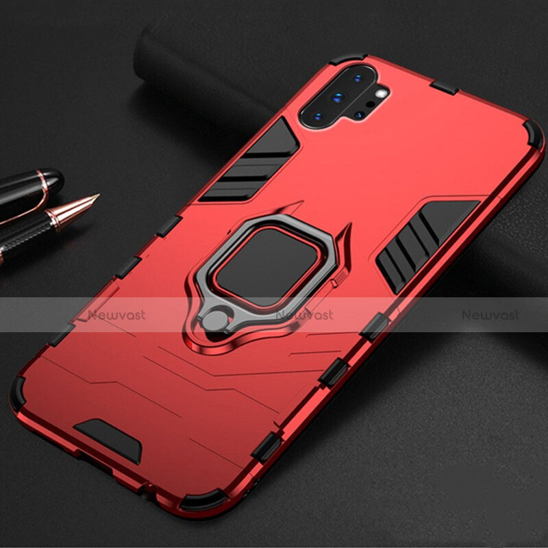 Silicone Matte Finish and Plastic Back Cover Case with Magnetic Stand A01 for Samsung Galaxy Note 10 Plus 5G Red